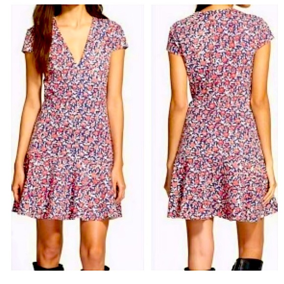 TORY BURCH Drop Waistline Red & Dark Blue Floral Mini Dress size XS - Picture 7 of 8